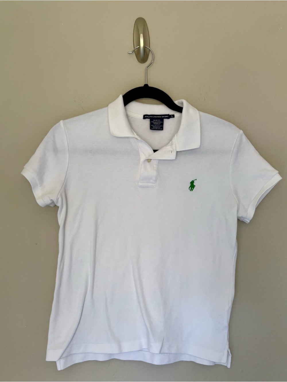 Ralph Lauren Sport Slim Fit White Polo Green Pony Logo Girls L